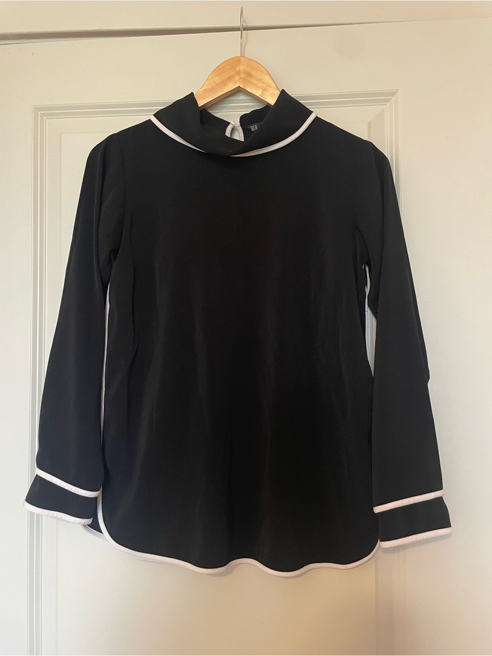 Zara Black Long-Sleeve Blouse with White Piping
